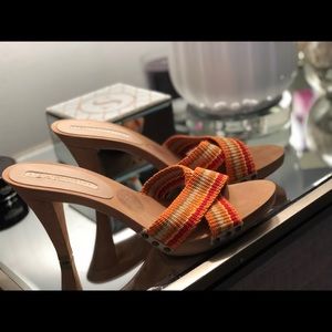 Stella McCartney orange canvas and wood mule